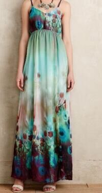 Anthropologie Brand Label Nahla Floral Maxi Dress Sz L Boho Romantic Painted
